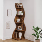 Tribesigns Corner Shelf, Rustic 5-Tier Wall Corner Bookshelf, Stylish Corner Small Bookcase Storage Rack Plant Stand with Unique Shape for Living Room, Home Office (1PC, Brown)