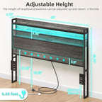 Elephance Headboard for Queen Size Bed Frame with 2 Tier Storage, with Outlets, USB and Type C Ports and LED Light, Height Adjustable, Platform Bed Headboard Only, Easy Assembly