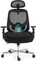 450 LBS Big and Tall Office Chair, Heavy Duty Executive Chair w/4D Arms, Ergonomic Computer Home Desk Chair, Swivel Mesh Chair w/2D Lumbar Support, Adjustable Headrest, Tilt Lock-Black