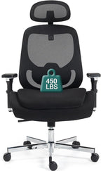 450 LBS Big and Tall Office Chair, Heavy Duty Executive Chair w/4D Arms, Ergonomic Computer Home Desk Chair, Swivel Mesh Chair w/2D Lumbar Support, Adjustable Headrest, Tilt Lock-Black