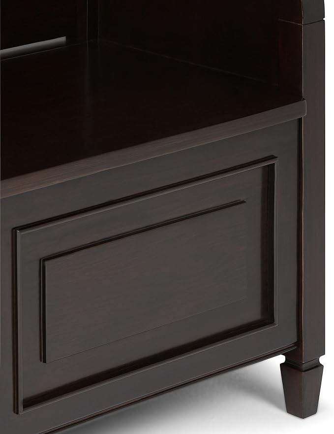 SIMPLIHOME Connaught Entryway Storage Bench - 42 inch Wide Solid Wood Storage Seat in Dark Chestnut Brown, Traditional Bench for Entryway or Living Room with Lift-Up Lid and Elegant Moulding Detail
