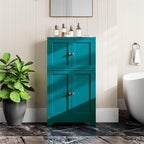 Metal Bathroom Storage Cabinet, Freestanding Pantry Floor Cabinet with 4 Doors and 2 Adjustable Shelves for Living Room, Dining Room, Kitchen (Blue, 43.3" H-4 Doors)