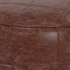 SIMPLIHOME Connor Boho Round 34 inch Round Coffee Table Pouf in Distressed Brown Genuine Leather for the Living Room, Bedroom and Kids Room