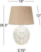 Possini Euro Design Cosgrove Mid Century Modern 3-Way Table Lamp with Table Top Dimmer 26.5" High White Glazed Ceramic Light Brown Linen Drum Shade for Living Room Bedroom House Bedside Nightstand