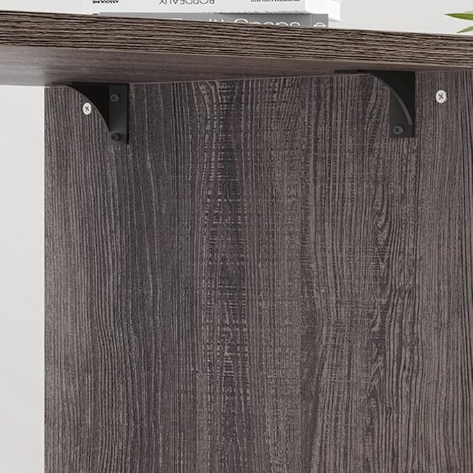 HSH L Shaped Computer Desk, Rustic Wood Corner Desk, Industrial Writing Workstation Table with Cabinet Drawer Storage for Home Office Study, Grey 55 inch