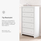Signature Design by Ashley Mollviney Coastal 5-Drawer Chest of Drawers with Safety Stop and Scalloped Detailing, White
