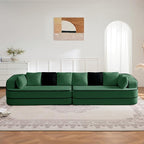 135" Modular Sectional Couch, 4-Seater with Throw Pillows Modern Teddy Fabric Foam Boneless Sofa for Living Room, Oversized with Deep Seat, No Assembly Required,Green