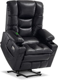 MCombo Large Triple Motor Power Lift Recliner Chair with Massage and Dual Heating, Adjustable Headrest for Tall Elderly People, Faux Leather 7634 (Black, Large)