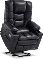 MCombo Large Triple Motor Power Lift Recliner Chair with Massage and Dual Heating, Adjustable Headrest for Tall Elderly People, Faux Leather 7634 (Black, Large)