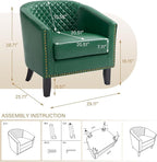 Pia Ricco Faux Leather Barrel Accent Chairs Set of 4, Modern Club Arm Chair Comfy Upholstered Single Sofa Chair with Solid Wood Legs and Nailhead Trim for Living Room/Reading Room, Green