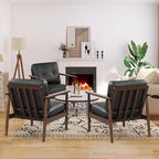 STHOUYN Mid Century Modern Chair, PU Leather Accent Chair Set of 2 with Wood Arms, Living Room Chairs, Reading Armchair for Bedroom, Waiting Room, Office