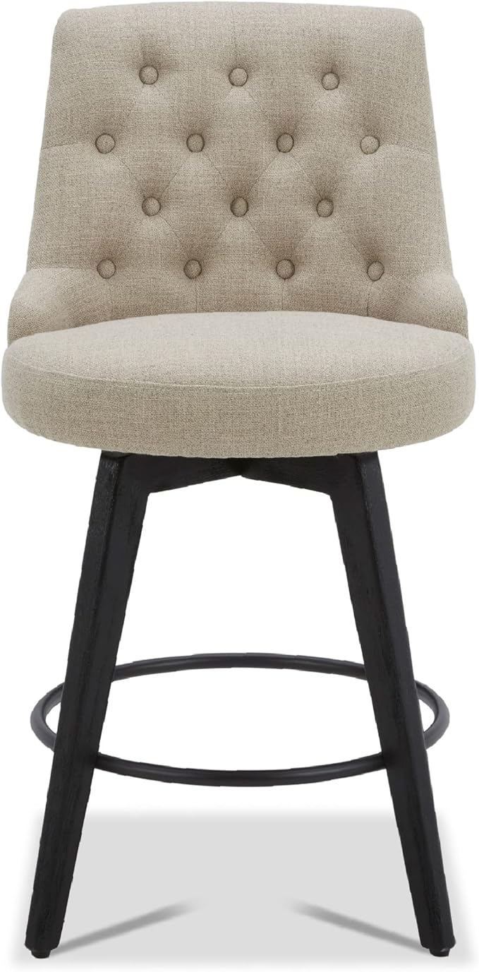 Watson & Whitely Counter Height Bar Stools, Performance Fabric Upholstered Modern Swivel Barstool with Back, Solid Wood Legs, 26" H Seat, Tan