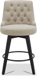 Watson & Whitely Counter Height Bar Stools, Performance Fabric Upholstered Modern Swivel Barstool with Back, Solid Wood Legs, 26" H Seat, Tan