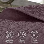 Madison Park Quebec Reversible Damask Design, Double Sided Quilting All Season, Lightweight Coverlet Bedspread Bedding Set, Matching Shams, Queen(102"x118"), Purple