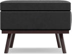 SIMPLIHOME Owen 42 inch Wide Mid Century Modern Rectangle Lift Top Large Coffee Table Storage Ottoman in Distressed Black Vegan Faux Leather, Assembled, for the Living Room, Entryway and Family Room
