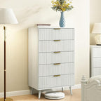 CARPETNAL Fluted 5 Drawers Dresser for Bedroom, 45" Tall Wooden Chest of Drawers with Rounded Corners, Gold Handles, Modern Storage Organizer for Bedroom, Hallway (White)