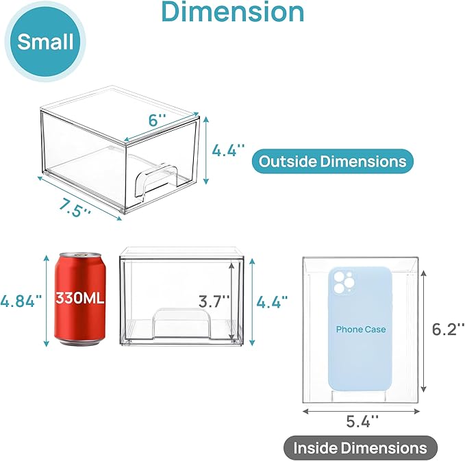 Vtopmart 2 Pack Small Clear Stackable Storage Drawers,Acrylic Bathroom Makeup Organizer,Plastic Storage Bins For Vanity, Undersink, Kitchen Cabinets, Pantry, Home Organization