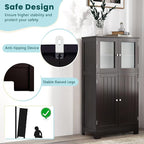 COSTWAY Bathroom Storage Cabinet, Wooden Linen Storage Organizer Cupboard with Doors & Adjustable Shelf, Freestanding Floor Cabinet for Living Room, Kitchen, Entryway, Office (Brown)