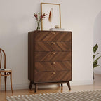LuxenHome 5 Drawer Dresser for Bedroom, Mid Century Modern 48" Tall Wooden Bedroom Dressers, Walnut Brown MDF Wood Bedroom Dressers with Drawers, Chest of Drawers for Clothes Organizer Furniture