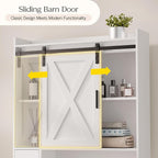 MU Over The Toilet Storage Cabinet with Doors, 32" Bathroom Storage Organizer with Side Shelves, Space-Saving Toilet Storage Rack for Bathroom, Laundry (Sliding Barn Door)