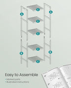 SONGMICS Bamboo Storage Shelf, 5-Tier Shelving Unit, Multifunctional, in The Entryway, Bathroom, Living Room, Balcony, Kitchen, 13 x 13 x 57.5 Inches, Cloud White UBCB055W01