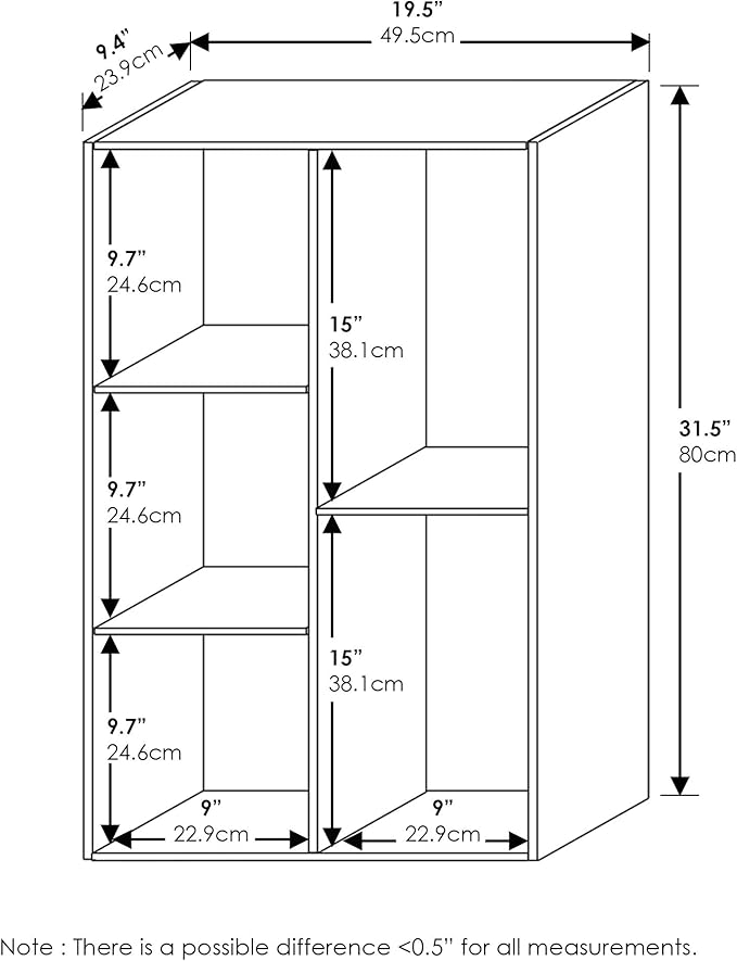 Furinno LUDER Book Shelf, 5-Cube Bookshelf, Reversible Bookcase, 9.4 x 19.5 x 31.5, for Living Room, Bedroom, Home Office, French Oak