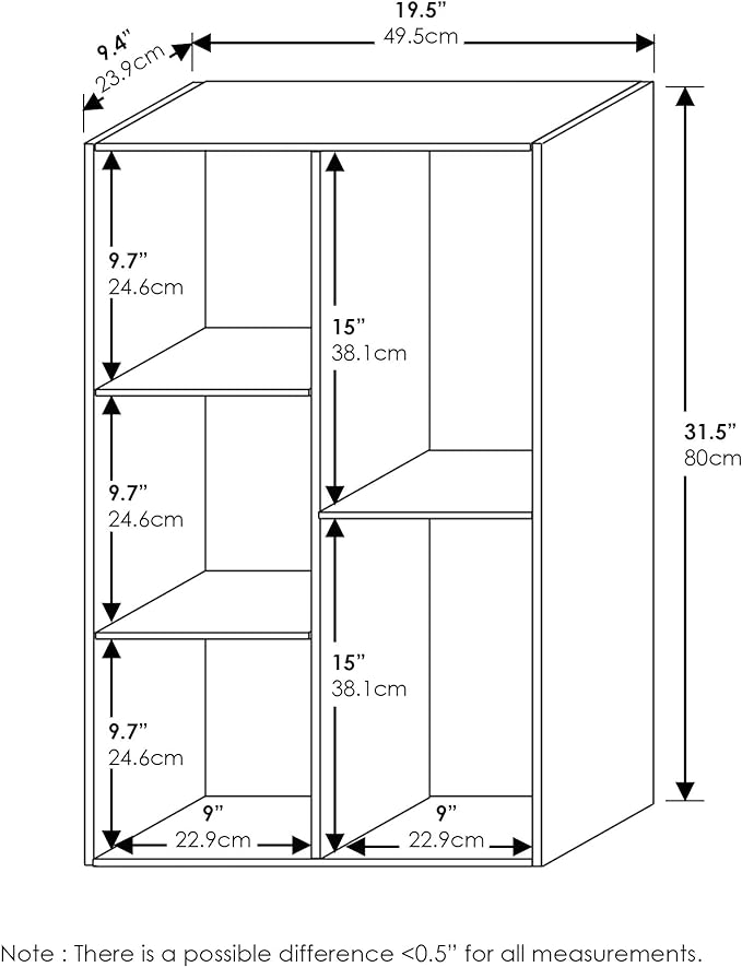 Furinno LUDER Book Shelf, 5-Cube Bookshelf, Reversible Bookcase, 9.4 x 19.5 x 31.5, for Living Room, Bedroom, Home Office, Blackwood
