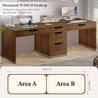 Two Person Desk with 5 Drawers, Double Desk with Storage for 2 People, 78 Inch Extra Long Computer Desk Workstation with File Drawer for Home Office, Brown