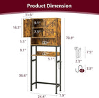 Over The Toilet Storage Cabinet - Bathroom Shelves Above Toilet Freestanding Organizer Shelf with Doors Narrow Floor Stand Rack Farmhouse Wood 71" Tall, Rustic Brown