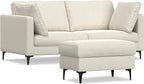 SIMPLIHOME Ava Sofa and Ottoman in 100% Recycled Polyester Performance Fabric, Cream, 76-inch-Wide 2-Seater Loveseat and Matching 36-inch-Wide Table Ottoman for Living Room, 2-Piece Set