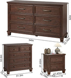 Farmhouse Bedroom Dresser and Nightstand Set of 4, 6 Drawer Low & 5 Drawers Dresser & 2 Drawer Nightstand Set, Rustic Wood Bedroom Furniture Set for Livingroom, Hallway, Walnut