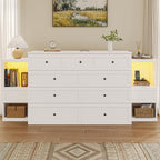 Full Size Murphy Bed with Bedside Tables,Full Size Foldable Cabinet Bed Frame with Charging Station & Drawer,Murphy Bed Chest with Adjustable LED Light for Bedroom,Guest Room,White