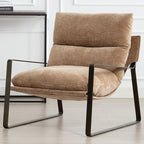 DUOMAY Mid-Century Accent Chair Armchair, Comfy Chenille Leisure Chair Lazy Chair with Brozen Metal Leg for Living Room Bedroom Office Apartment, Khaki