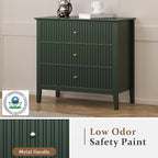RoyalCraft Green Fluted 3 Drawer Dresser, 32 inch Wide Dresser Nightstand for Bedroom, Modern Wood Chest of Drawers, Large Painted Nightstand with 3 Drawers for Closet, Hallway, Entryway