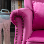Accent Reading Arm Chairs Set of 2 for Living Room Bedroom, Midcentury Modern Comfy Corner Sofa Chair, Wingback Waiting Room Club Chair with Button Tufted Back &Lumbar Pillow, Velvet Rose