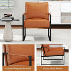 CANMOV Modern Accent Chair Set of 2, PU Leather Armchair with Metal Frame,Comfy Single Reading Chair with Soft Padded Backrest and Cushion for Living Room, Bedroom,Reading Room,Office,Brown