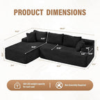 Hobestluk Modular Sectional Couch Sofa, 108" Boneless Couches for Living Room, Memory Foam Sectional Couch with Oversized Chaise,L-Shape Couches (Black, Left Facing)