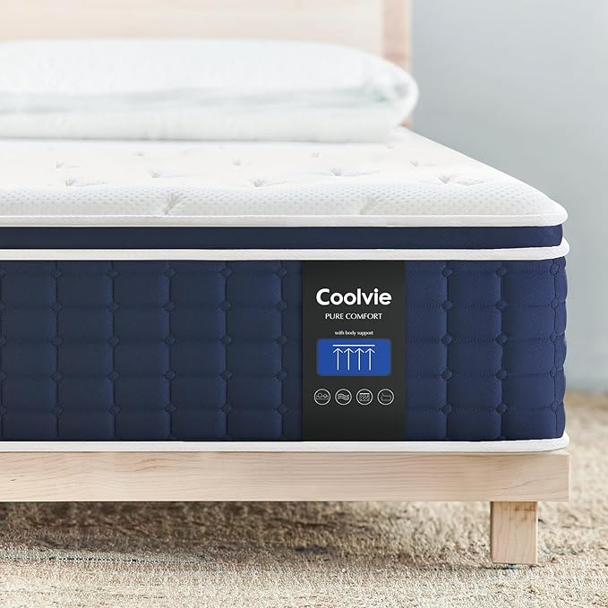Coolvie Twin XL Mattress 14 Inch, Gel Memory Foam Bed in a Box, Adaptive Support Breathable Hybrid Mattresses with CertiPUR-US Certified, Double Coesoling Individually Coil & Medium Plush Support