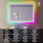 40x30 Inch RGB LED Bathroom Mirror with Lights, Color Changing RGB Backlit LED Mirror for Bathroom,Lighted Vanity Mirrors for Bathroom Wall, Dimmable, Anti-Fog (RGB Backlit+Front-Lit)