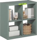 Furinno Cubicle Book Shelf, 4-Cube Thick Frame Bookshelf, Reversible Bookcase with Open Back, 14.6" x 30" x 30", for Living Room, Bedroom, Home Office, Sage Green