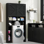 Vabches Over The Toilet Storage Cabinet, Farmhouse Storage Cabinet Over Toilet with 2 Barn Doors ，Toilet Paper Holder Stand，Home Space-Saving Toilet Rack, for Laundry, Restroom, Bathroom.Black.