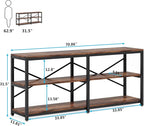 Tribesigns 70.9 Inch Extra Long Console Table, Modern Sofa Table Behind Couch Table with Storage Shelves, 3-Tier Industrial Hallway Entryway Table for Living Room, 3 Shelf Bookshelf(Brown)