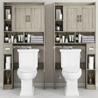 Farmhouse Storage Cabinet Over Toilet with 2 Barn Doors & Toilet Paper Holder Stand, Space-Saving Bathroom Rack
