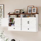 Bathroom Wall Cabinet, Farmhouse Wall Mounted Medicine Cabinet with Drawer, Barn Doors and Adjustable Shelf, 25"H x 23.6"W x 9"D White Over Toilet Storage Cabinet for Kitchen, Laundry Room, Entryway