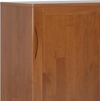 SIMPLIHOME Harper Medium Storage Cabinet - 48 inch Wide Solid Hardwood Sliding Door Cabinet in Teak Brown, Mid-Century Modern Cupboard for Living Room or Entryway with 3 Drawers and Tapered Legs