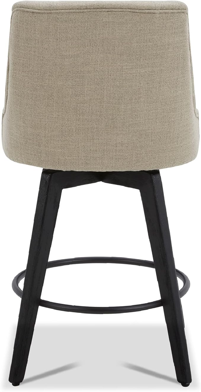 Watson & Whitely Counter Height Bar Stools, Performance Fabric Upholstered Modern Swivel Barstool with Back, Solid Wood Legs, 26" H Seat, Tan
