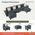 157-Inch U Shaped Sectional Sofa with Cloud Cushions, Deep Seat Modular Couch Set w/ 6 Seats & 2 Ottomans, Removable Arms, Plush Chenille Upholstery for Living Room, Apartment - Cyan