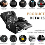 Power Swivel Rocker Recliner Chairs, Electric Wall Hugger Reclining Sofa with Massage & Heat, Comfy Theater Seating Single Chair with LED Light/USB/Type-C Ports (Leather Black, Set of 2)