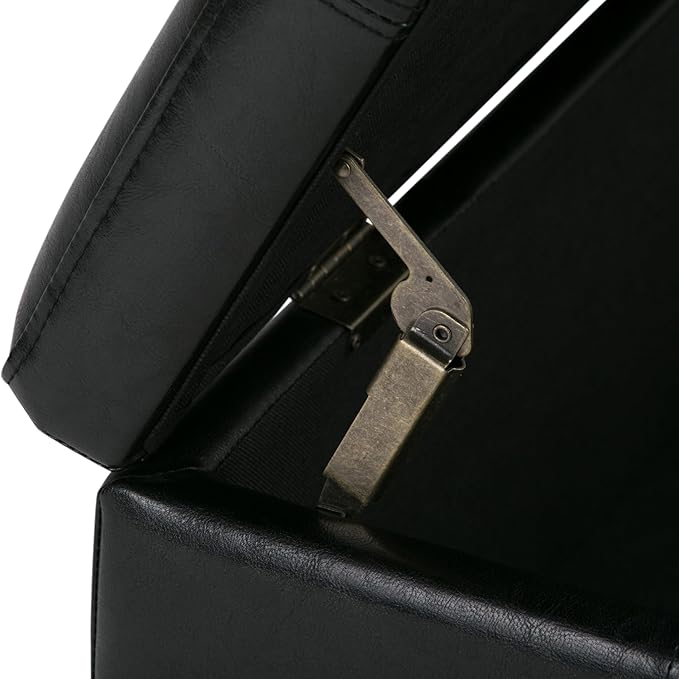 SIMPLIHOME Kingsley 48 inch Wide Transitional Rectangle Large Storage Ottoman in Midnight Black Vegan Faux Leather, Assembled, For the Living Room, Entryway and Family Room