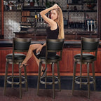 PrimeZone Swivel Bar Stools Set of 8, 30 Inch Bar Height Barstools, Black Faux Leather Bar Stool with High Backrest & Solid Wood Legs & Wrap-Around Footrest, Counter Stools for Kitchen Island, Pub